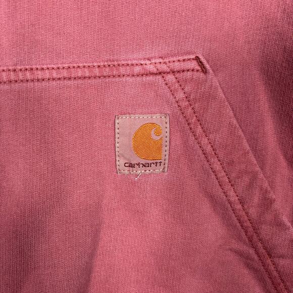Carhartt Men’s Relaxed Fit Rosewood Red Cotton Hoodie Size L - Picture 3 of 7